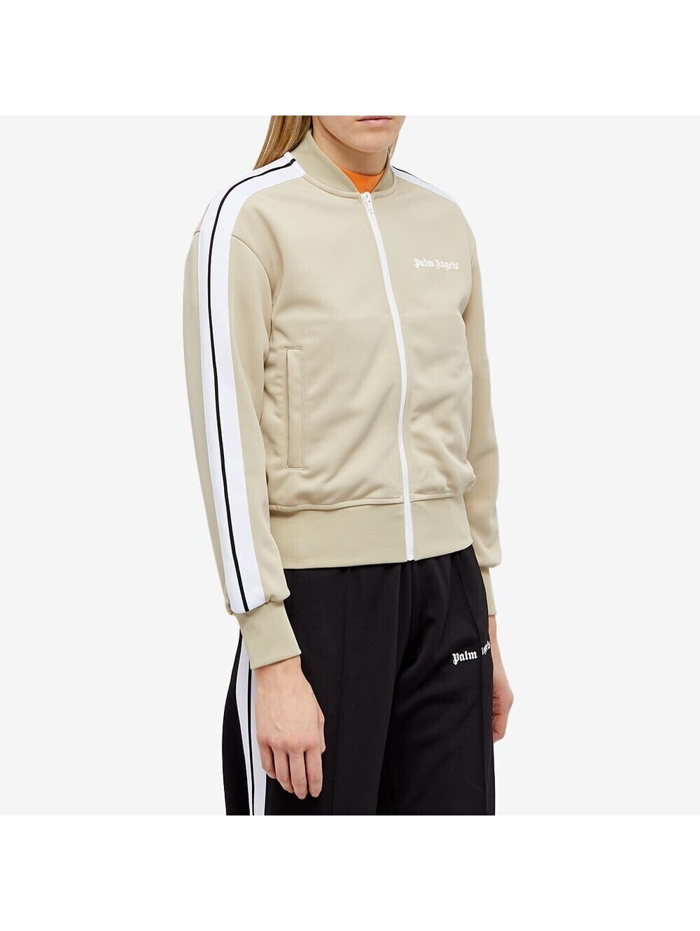 Palm Angels Women's Bomber Track Jacket in Beige/White NWT